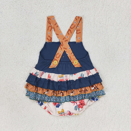 Baby Infant Girls Western Ruffle Flowers Straps Rompers