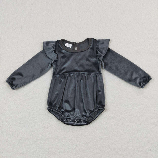 Baby Dark Grey Girls Velvet Long Sleeve Sleepers Rompers