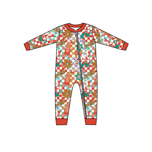 Baby Kids Christmas Gingerbread Long Sleeve Zip Rompers preorder(moq 5)