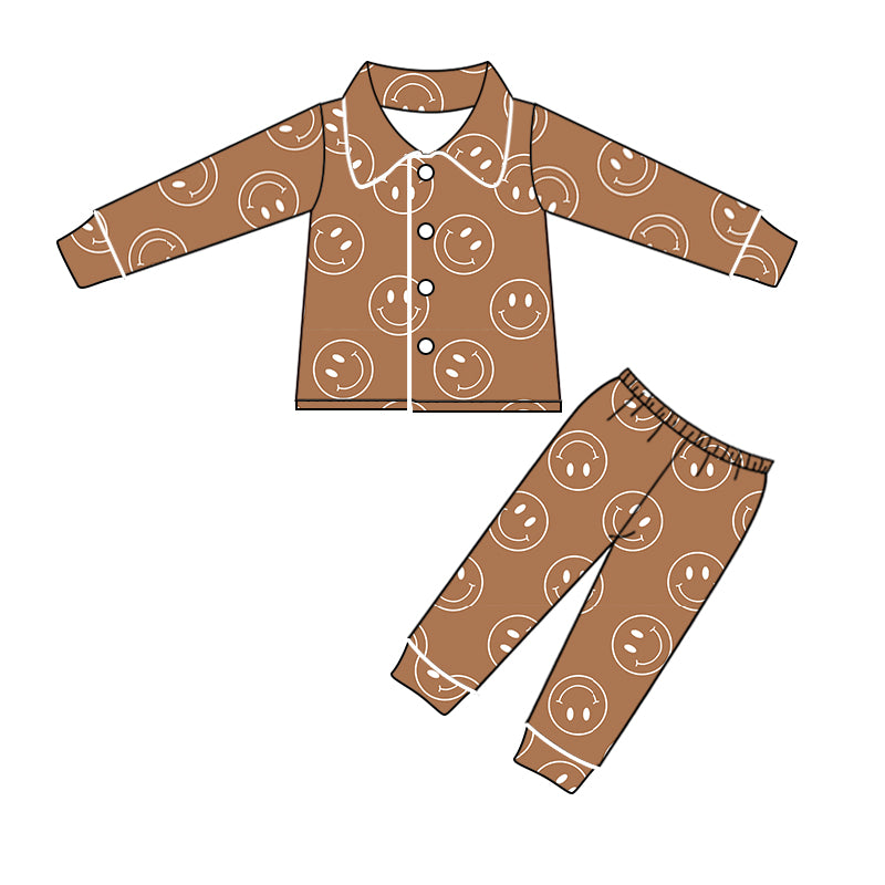 Baby Kids Brown Face Button Ups Spring Fall Pajamas Clothes Sets preorder(moq 5)