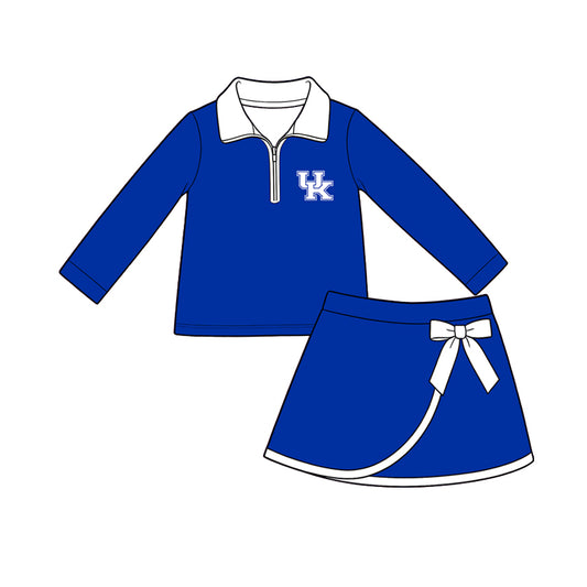 Preorder (moq 5) Baby Girls Kentucky Zip Pullover Bow Skirt Short Team Clothes Set