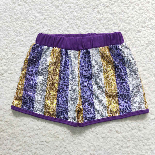 Baby Girls Purple White Gold Sequin Shorts