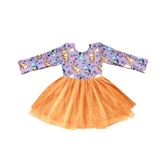 Baby Girls Purple Dogs Tutu Twirl Dresses preorder(moq 5)