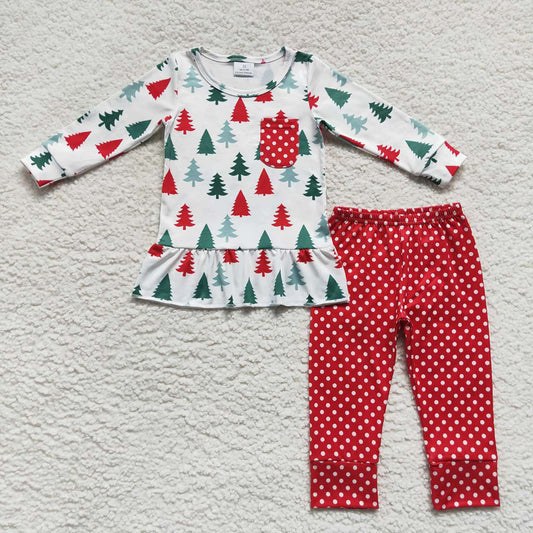 Baby Girls Christmas Tree Tunic Polka Dots Legging Pants Clothes Sets
