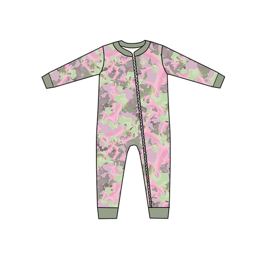 Baby Girls Pink Camo Zip Long Sleeve Rompers preorder(moq 5)