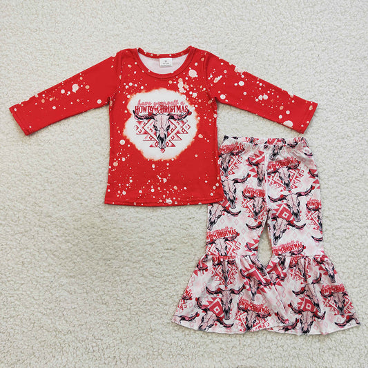 Baby Girls Howdy Christmas Long Sleeve Top Bell Pants Clothes Sets