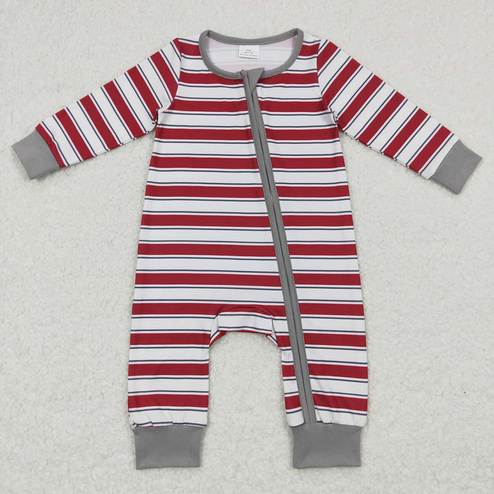 Baby Infant Boys Red Stripes Zip Christmas Rompers