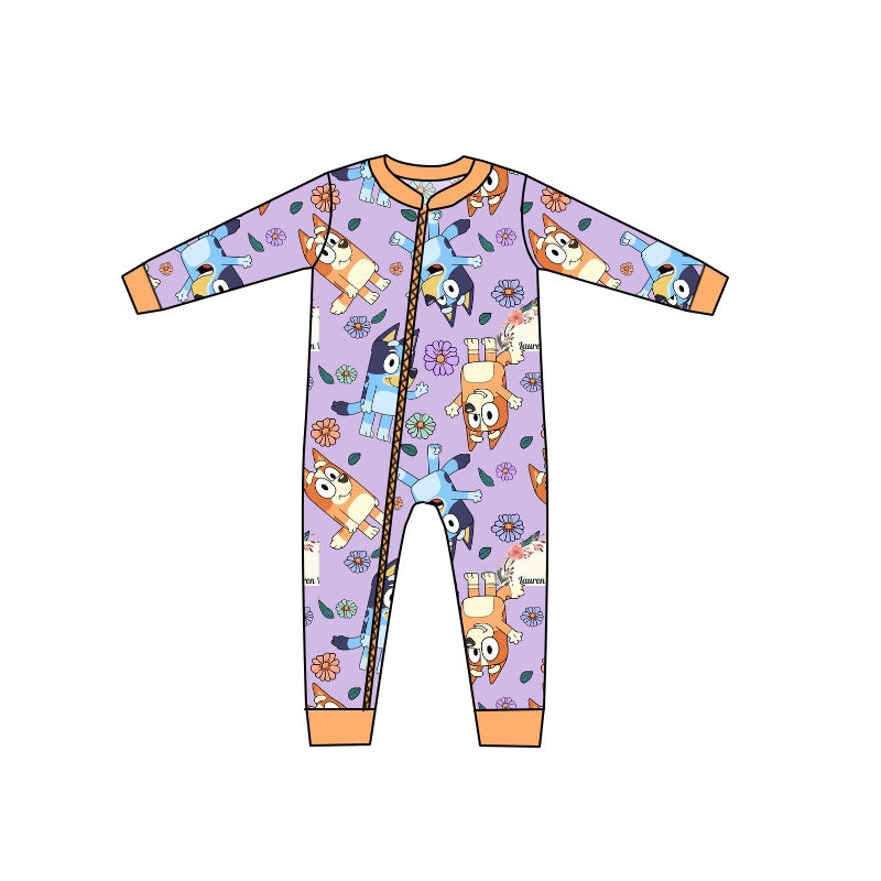 Baby Girls Long Sleeve Purple Dogs Rompers preorder(moq 5)