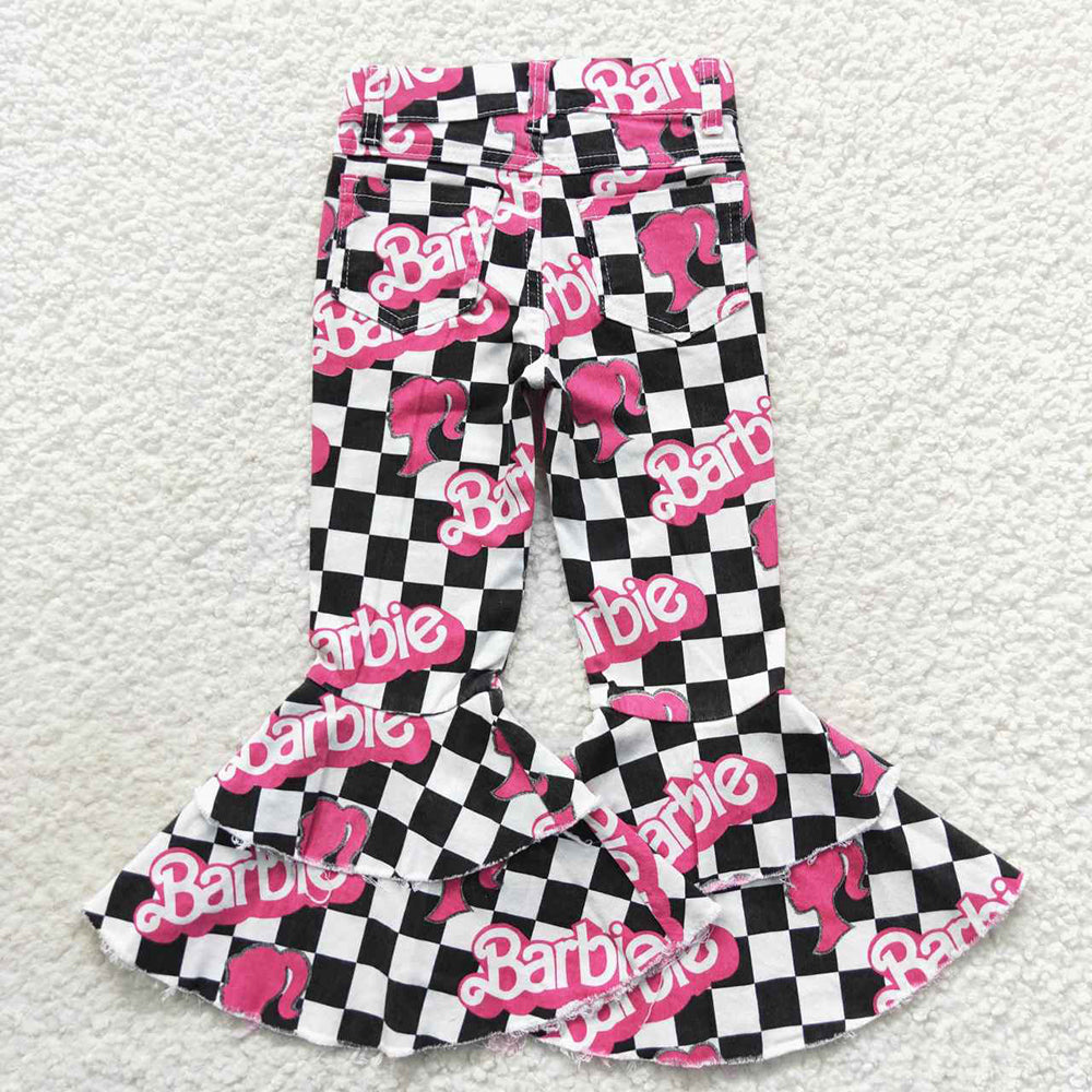 Baby Girls Black Checked Doll Denim Bell Pants