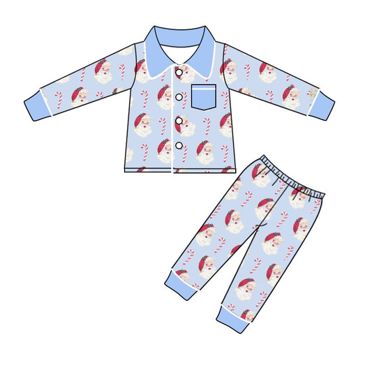 Baby Boys Christmas Santa Candy Button Up Pajamas Clothing Sets preorder(moq 5)