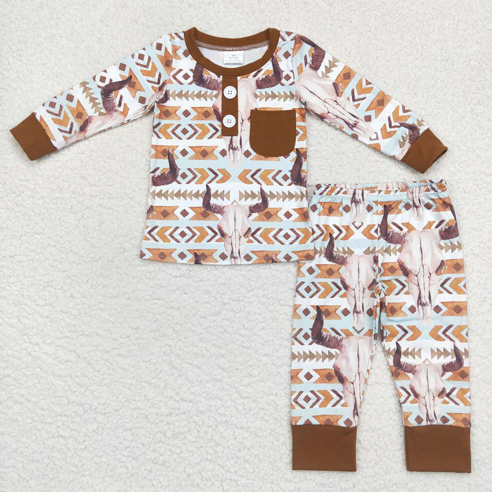 Baby Boys Western Cow Skull Top Pants Pajamas Clothes Sets