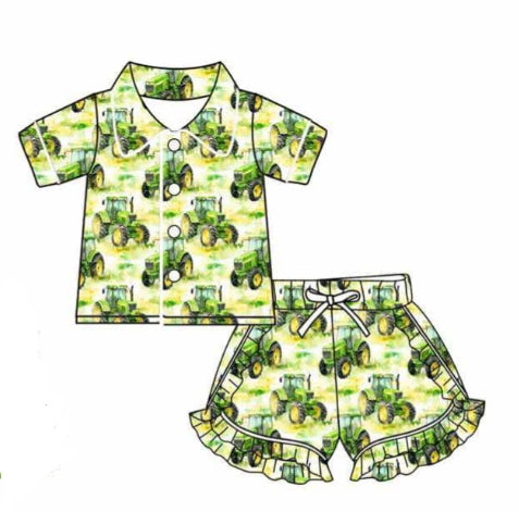 Baby Girls Farm Tractor Top Ruffle Shorts Pajamas Clothes Sets preorder(MOQ 5)