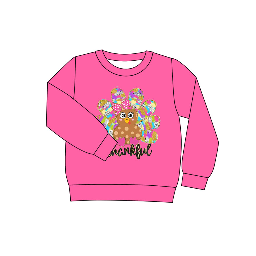 Preorder (moq 5)Baby Girls Long Sleeves Thanksgiving Thankful Turkey Tee Shirts Tops