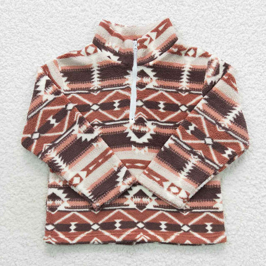 Baby Kids Children Brown Aztec Western Thick Zip Pullovers Tops