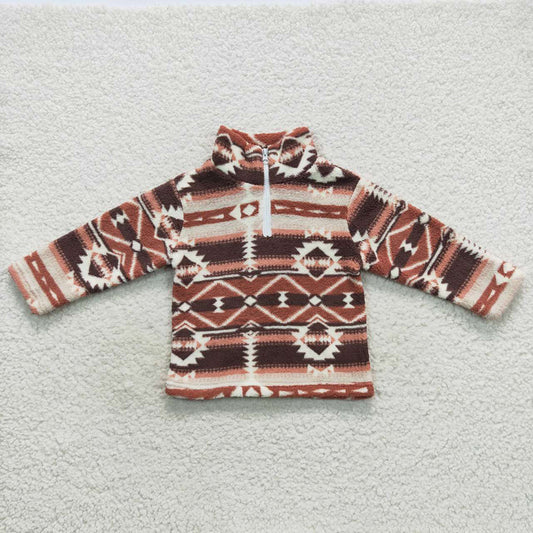 Baby Kids Children Brown Aztec Western Thick Zip Pullovers Tops