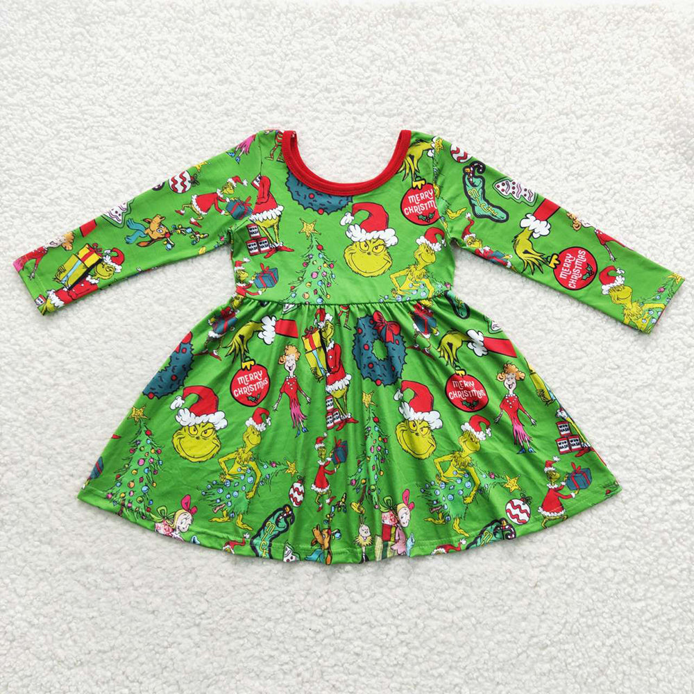 Baby Girls Christmas Green Face Knee Length Ruffle Dresses