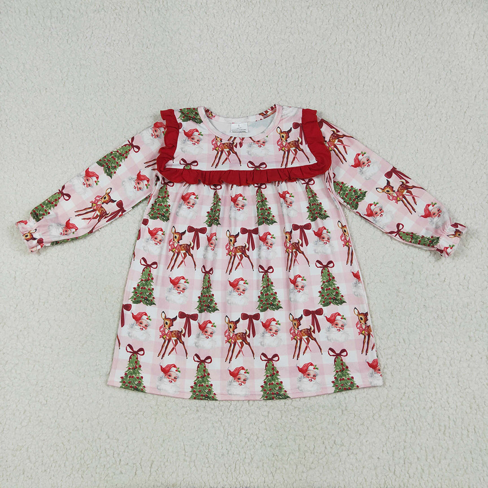 Sibling Baby Girls Red Long Sleeves Santa Trees Rompers Dresses Outfits
