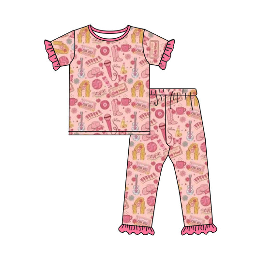 Baby Girls Pink Singer Top Ruffle Pants Pajamas Sets preorder(moq 5)