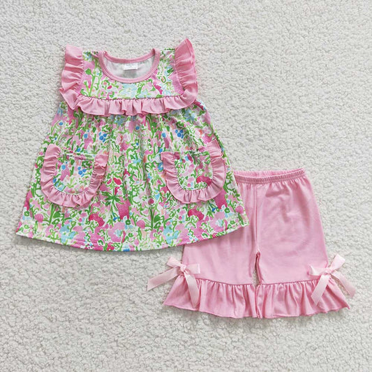 Baby Girls Pink Green Flowers Clothes Sets