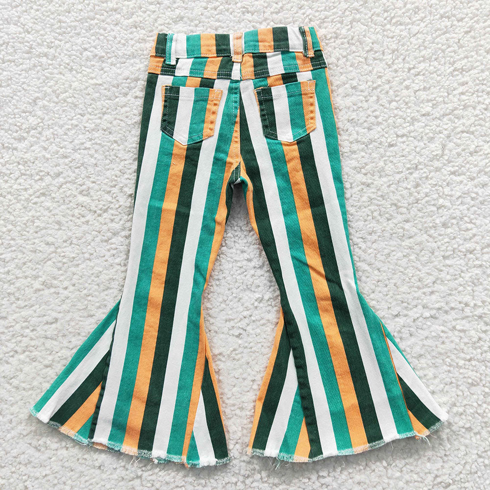 Baby Girls Green Mustard Stripes Denim Bell Pants