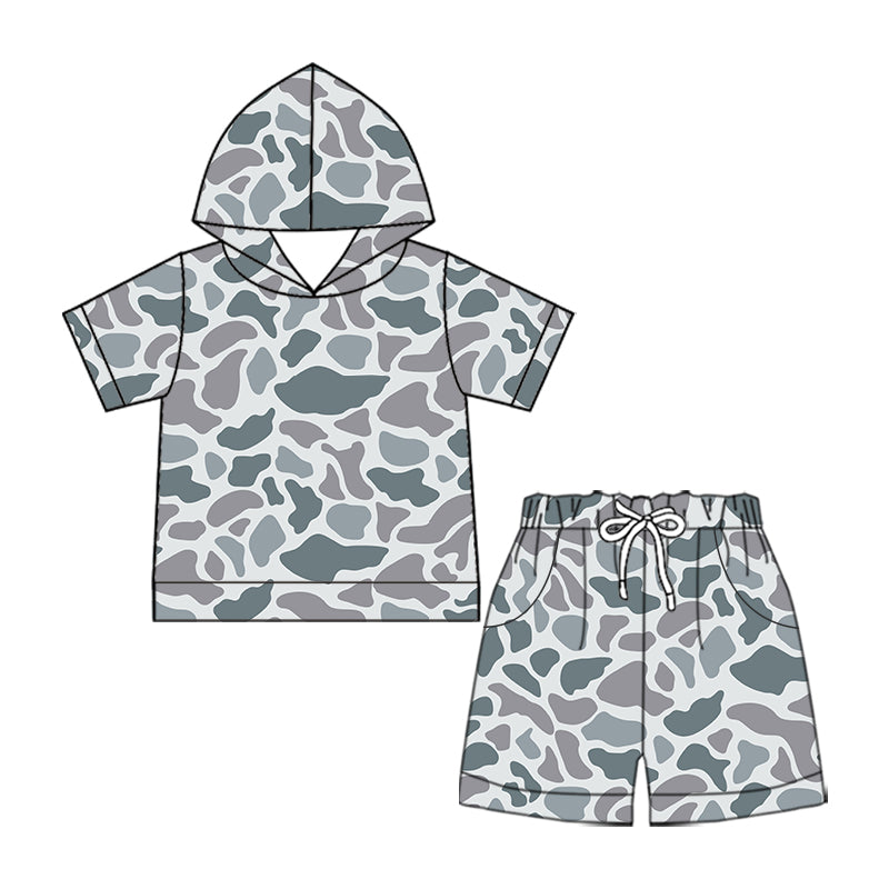 Preorder (moq 5)Baby Boys Southern Light Grey Camo Hoodies Short Hunting Clothes Set