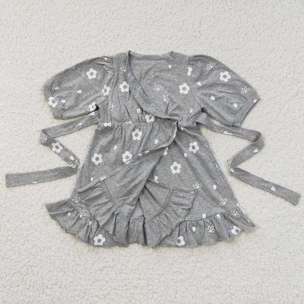 Baby Girls Grey Flowers Belt Dresses