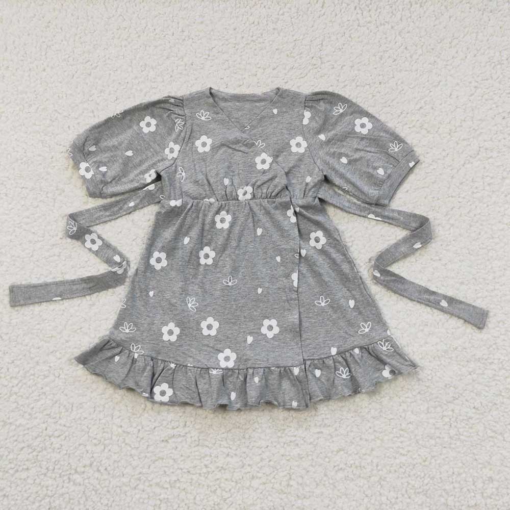 Baby Girls Grey Flowers Belt Dresses