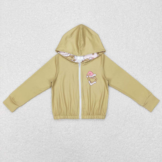 Baby Girls Green Christmas Frog Hooded Zip Tops