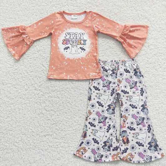 Baby Girls Stay Spooky Dog Tee Bell Pants Clothing Sets