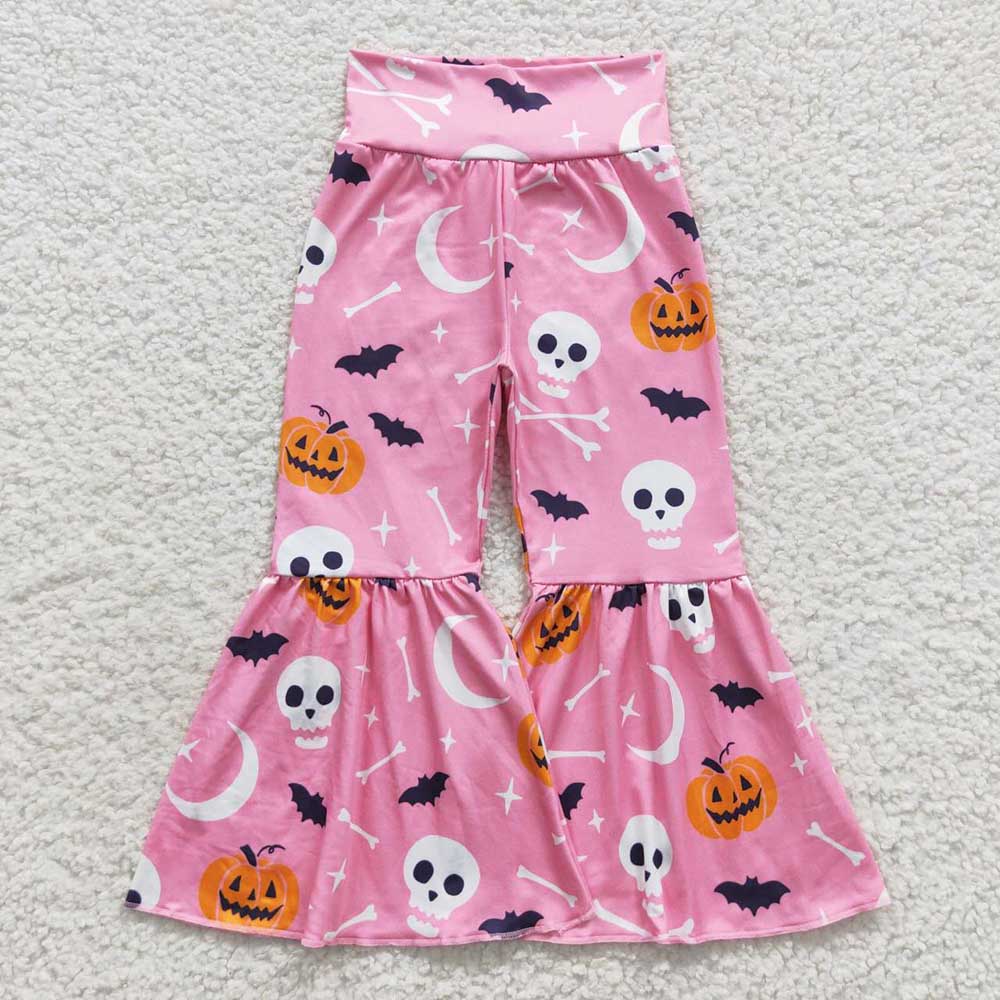 Baby Girls Pink Halloween Pumpkin Bats Bell Pants