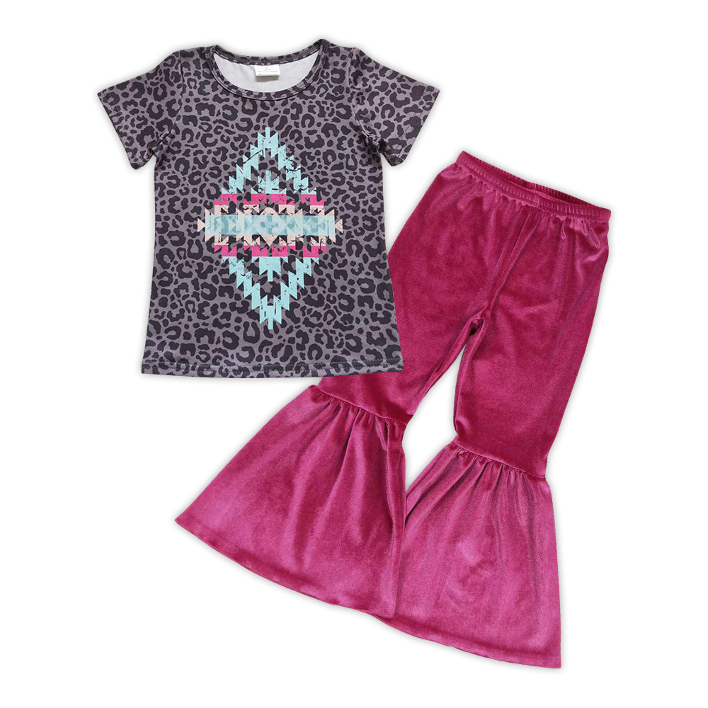 Baby Girls Aztec Tee Shirt Velvet Bell Pants Clothes Sets