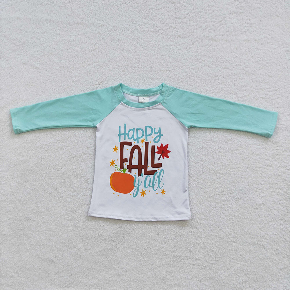 Baby Boys Fall Blue Long Sleeve Raglan Tee Shirts