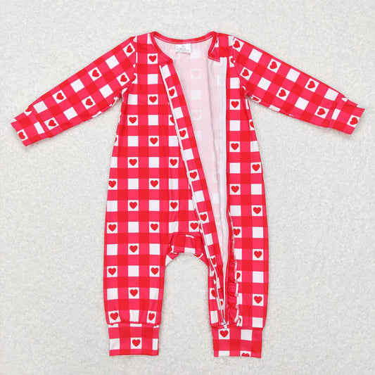 Baby Infant Girls Red Hearts Long Sleeve Zip Valentines Rompers