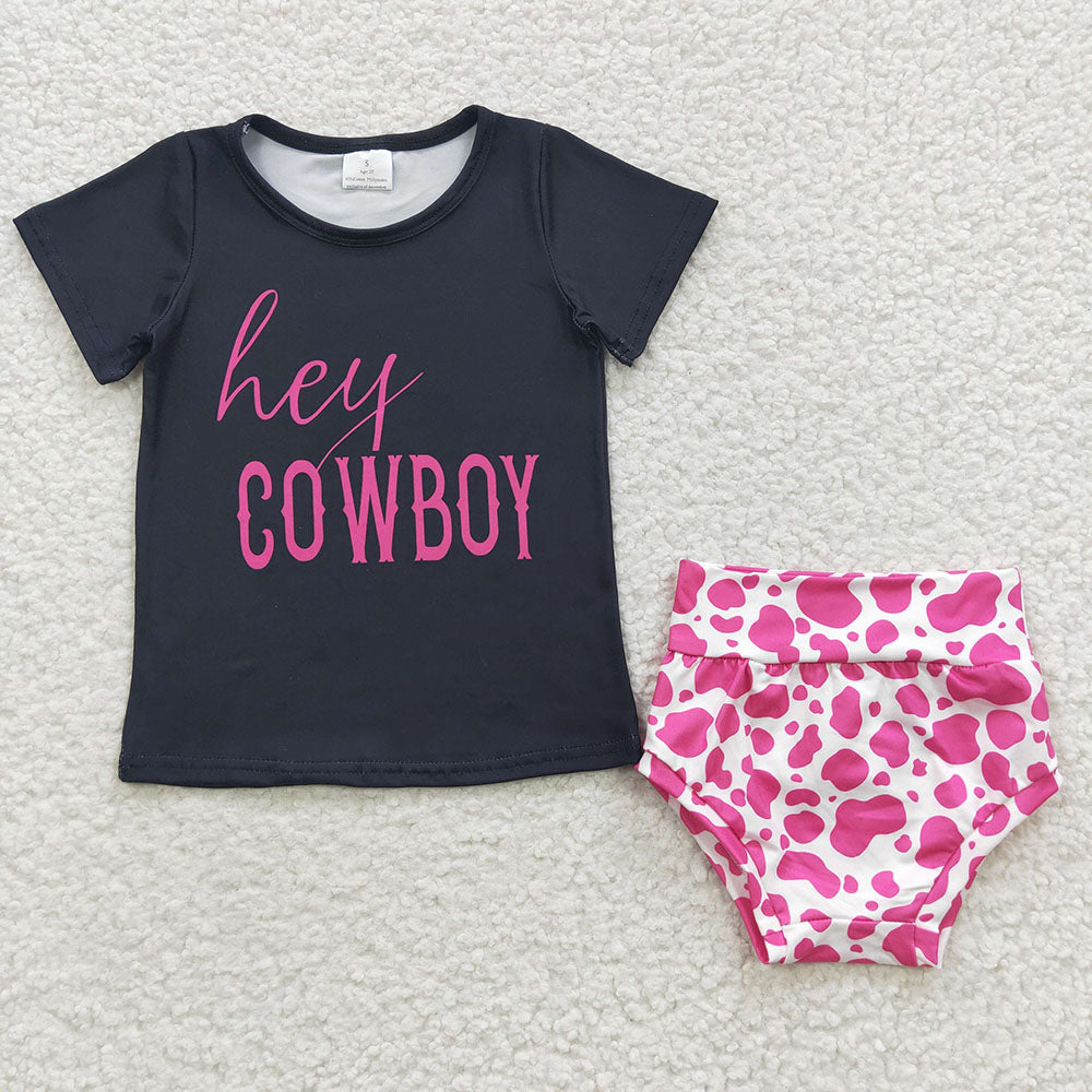 Baby Girls Hey Cowboy Pink Leopard Bummie Sets