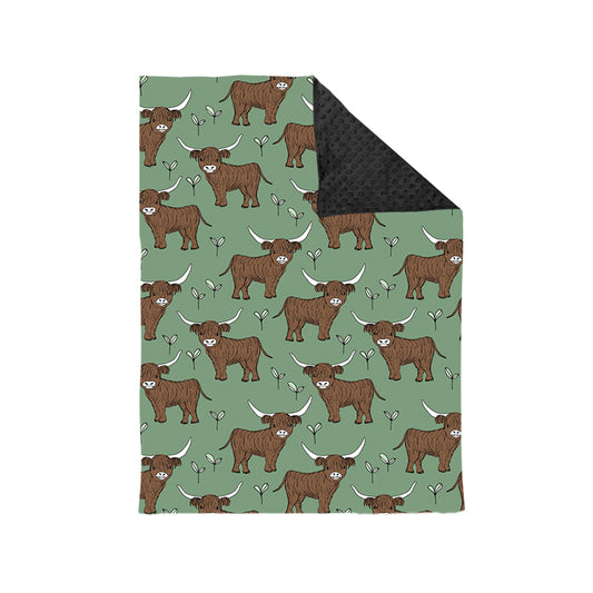 Baby Boys Green Highland Cow Minky Blankets preorder(moq 5)