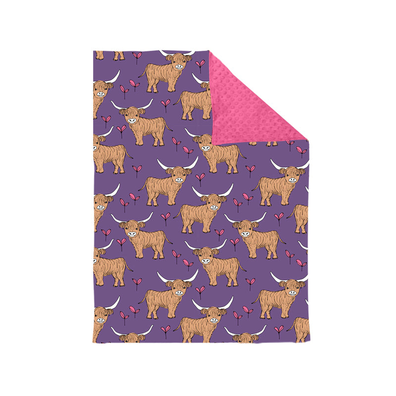 Baby Girls Purple Highland Cow Minky Blankets preorder(moq 5)