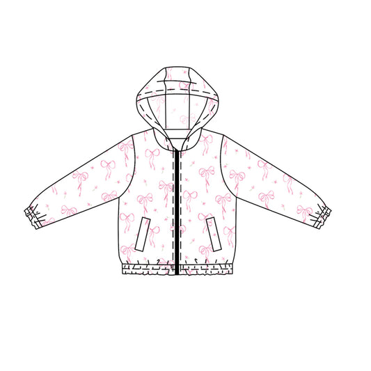 Preorder (moq 5)Baby Girls Pink Bows Pockets Hooded Zip Jackets Tops