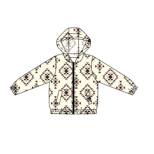 Preorder (moq 5)Baby Boys Western Aztec Pockets Hooded Zip Jackets Tops