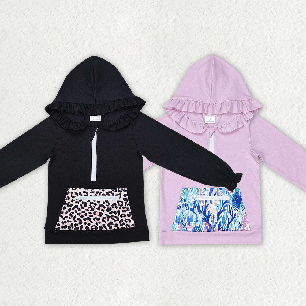 Sibling Baby Girls Ruffle Hooded Fall Pocket Pullovers Tops