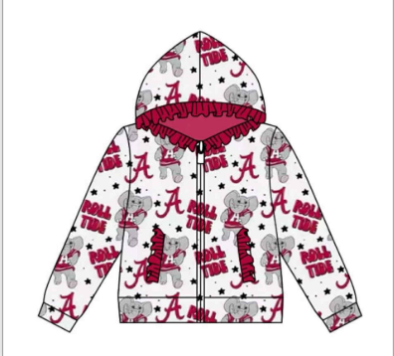 Preorder(moq 5)Baby Girls Alabama Zipper Team Ruffle Hoodies Jackets
