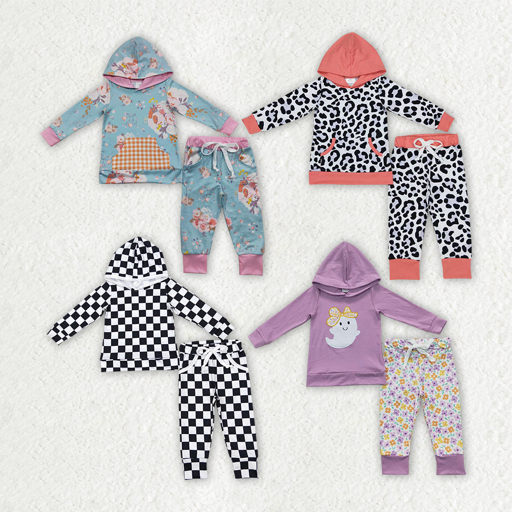 Sibling Baby Girls Hoodie Floral Top Pants Clothes Sets