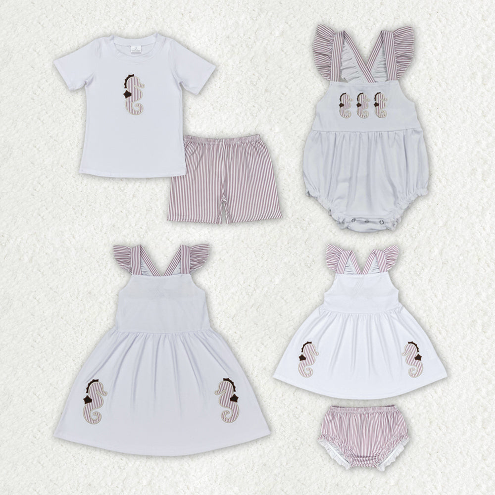 Sibling Boys Baby Girls Sea Horse Rompers Clothes Suits