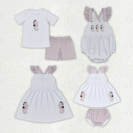 Sibling Boys Baby Girls Sea Horse Rompers Clothes Suits