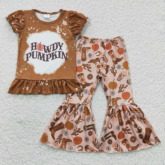 Baby Girls Howdy Pumpkin Bell Bottom Pants Sets