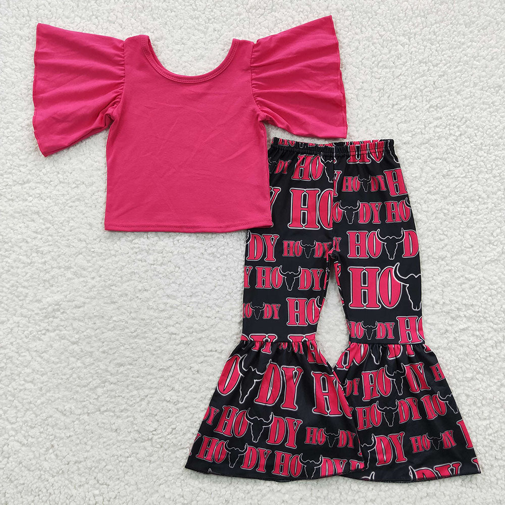 Baby Girls Howdy Pink Top Bell Bottom Pants Sets