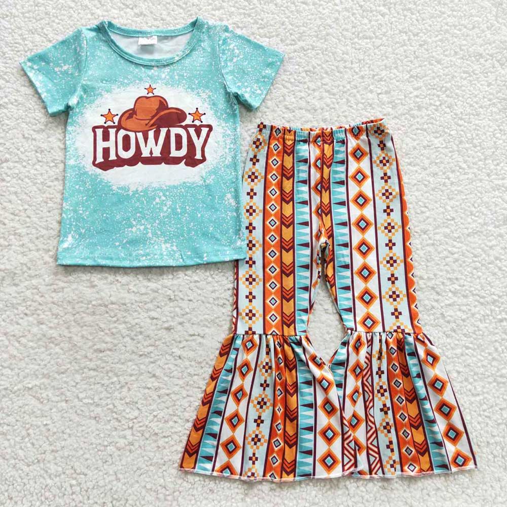 Baby Girls Howdy Shirt Aztec Bell Pants Clothes Sets