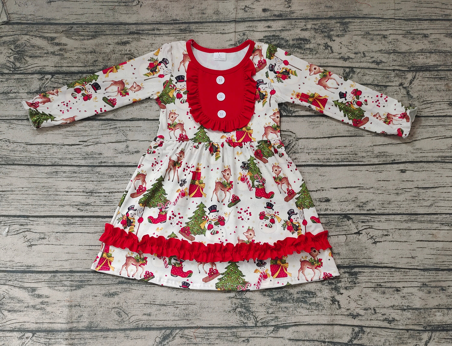 Baby Girls Christmas Deer Ruffle Knee Length Dresses