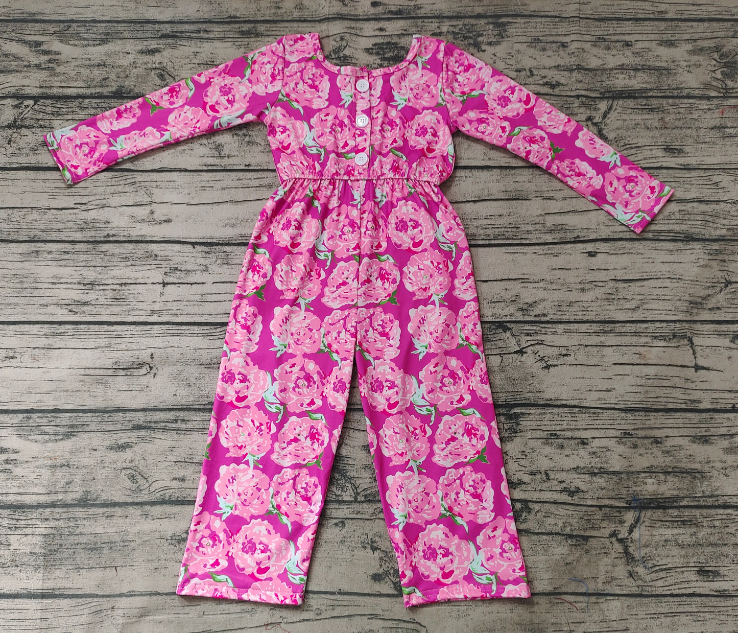 Baby Girls Pink Flowers Long Sleeve Bell Bottom Jumpsuits