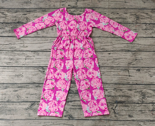 Baby Girls Pink Flowers Long Sleeve Bell Bottom Jumpsuits