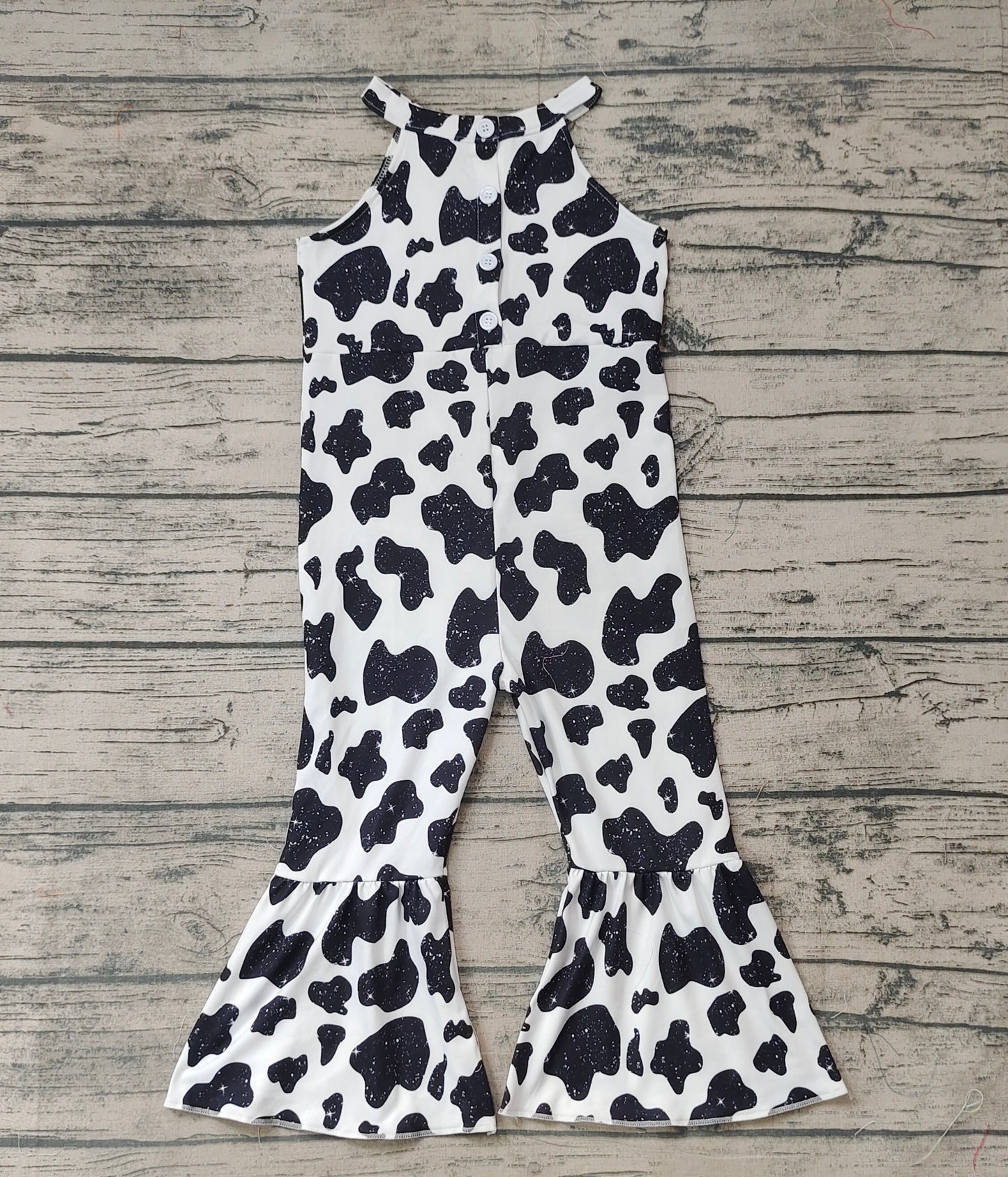 Baby Girls Black White Western Cow Print Jumpsuits